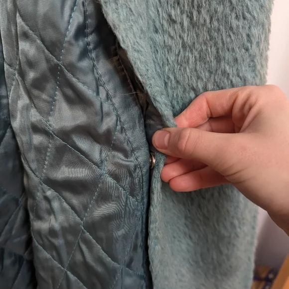 Turquoise Green Longline Robe Teddy Coat With Faux Fur Trim Size S Mermaidcore - Picture 14 of 16